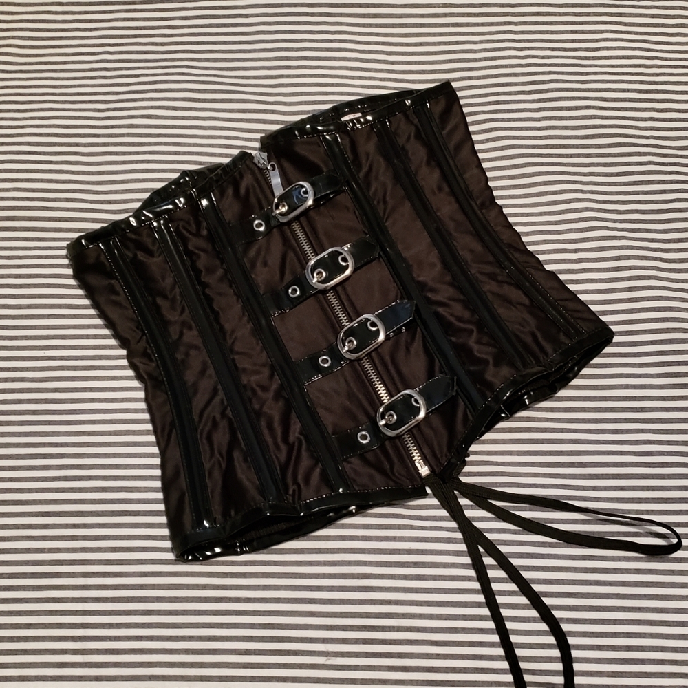 SOLD black steel bone corset with buckles